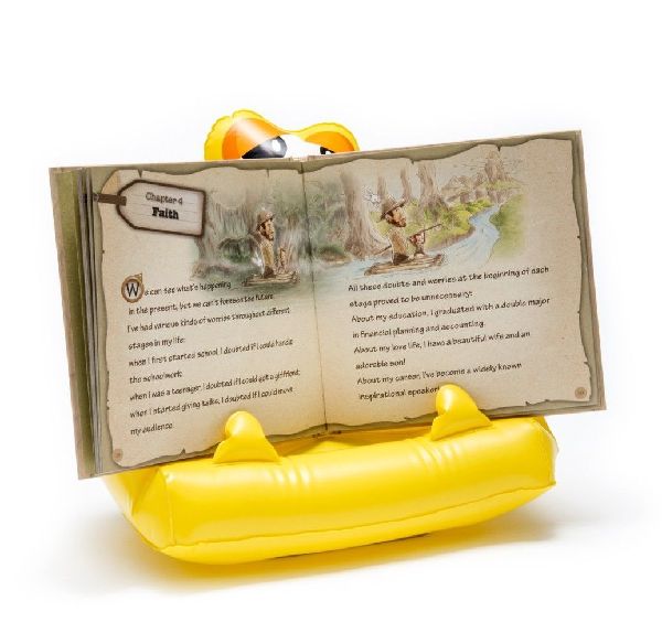 Bookmonster Air Gelb | Sammy | Aufblasbares Lesekissen für Bücher und Tablets | Buchständer | Tablethalter | Lesehillfe