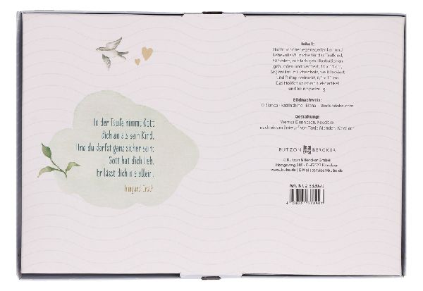 Butzon & Bercker Geschenkset zur Taufe 15 x 22 x 2 cm - Holzkreuz aus Buchenholz weiß lackiert mit Taufspruch, gebundenes Buch 11 x 11 cm, Lieferung in Geschenkverpackung