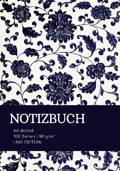 Notizbuch A4 dotted - 100 Seiten Soft Cover - floral blau - FS...