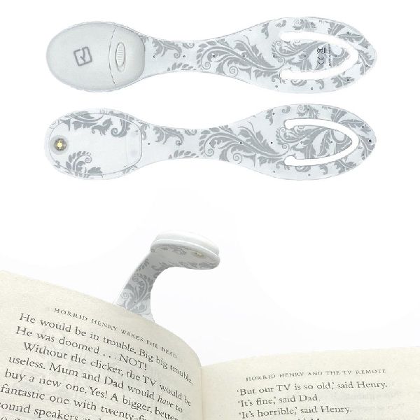 Flexilight Leselicht (White Flowers) | weiß | 2 in 1 Leselampe & Lesezeichen | LED Leselicht | Geschenk für Leser, Buchliebhaber | Deutsche Ausgabe