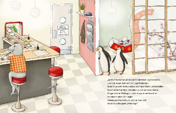 Pinguine in der Sushi-Bar