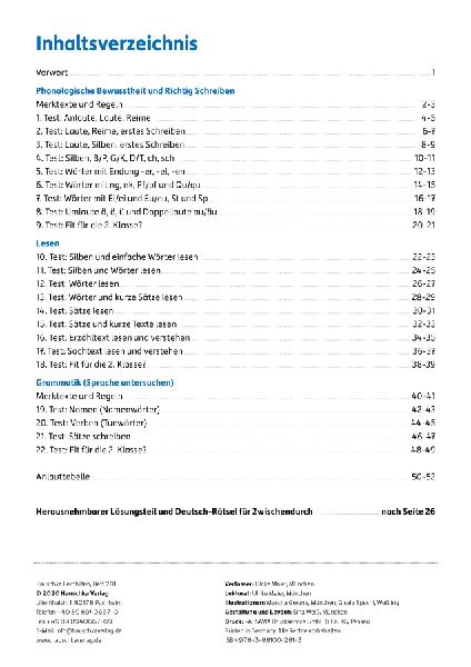 Übungsheft mit Tests in Deutsch 1. Klasse