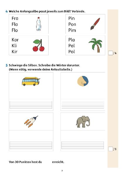 Übungsheft mit Tests in Deutsch 1. Klasse