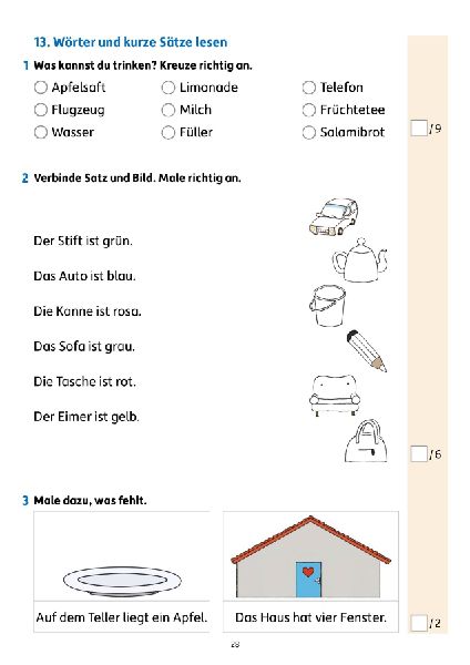 Übungsheft mit Tests in Deutsch 1. Klasse