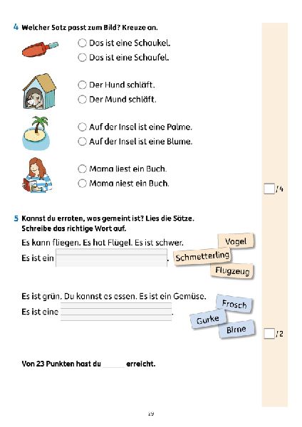 Übungsheft mit Tests in Deutsch 1. Klasse