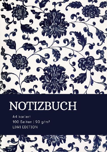 Notizbuch A4 kariert - 100 Seiten Soft Cover floral blau - FSC...
