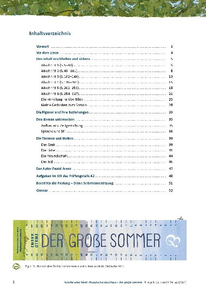 Der große Sommer - Ewald Arenz - Schülerarbeitsheft - Hauptschule