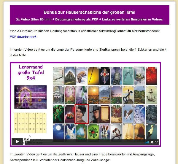 Lenormand große Tafel 9x4 Legeschablone