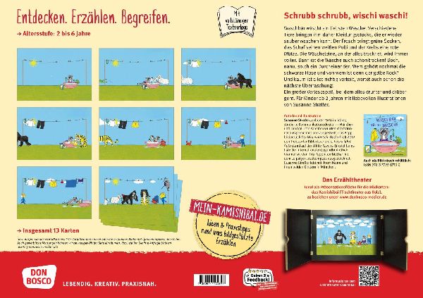 Waschbär wäscht Wäsche. Kamishibai Bildkartenset