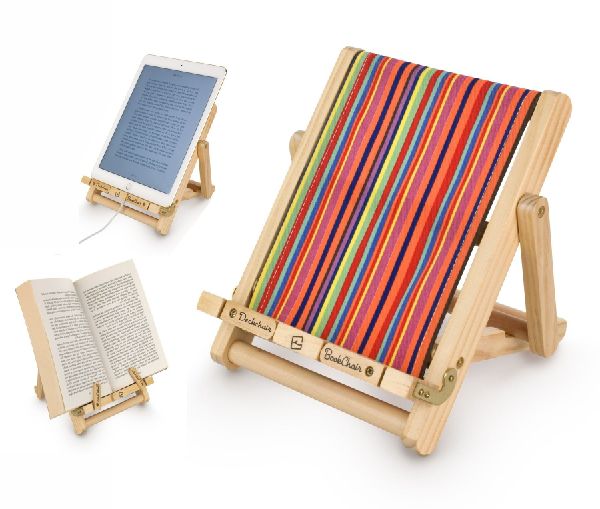 Bookchair (Medium) | Bunt gestreift | Buchständer aus Holz | Leseständer | Für Bücher, E-Reader und Tablets | Lesehilfe | Tablethalter | freihändig Lesen | aktives Sitzen | ergonomisches Lesen | Geschenk für Leser & Buchliebhaber