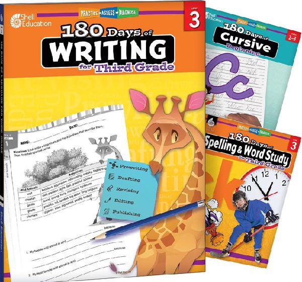 180 Days(tm) Writing, Spelling, & Cursive Grade 3: 3-Book Set