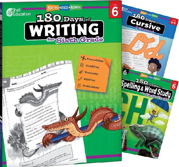 180 Days(tm) Writing, Spelling, & Cursive Grade 6: 3-Book Set
