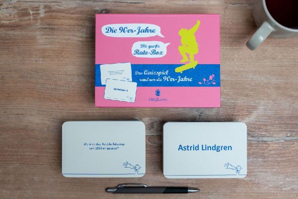 Das große 90er-Jahre-Quiz. Das Spiel für Senioren rund um die 90er Jahre. Spiele-Box mit 100 Karten