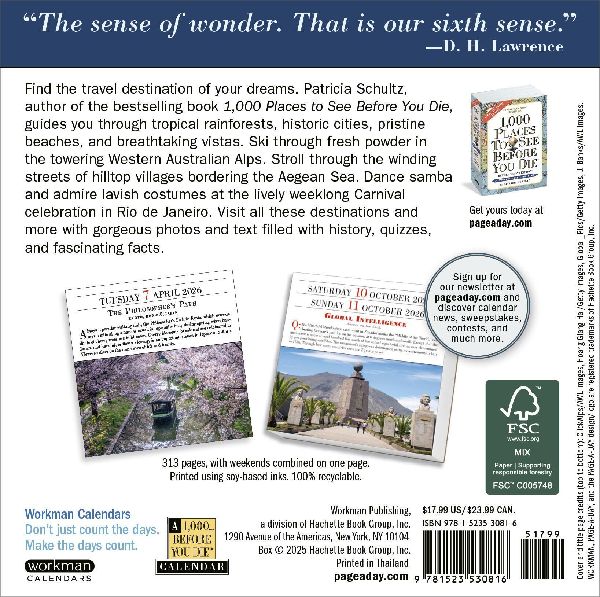 1,000 Places to See Before You Die Page-A-Day(r) Calendar 2026