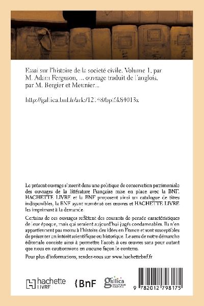 Essai sur l'histoire de la societé civile. Volume 1