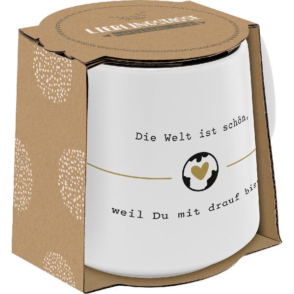GRUSS & CO Tasse Konisch, Motiv "Die Welt ist schön, weil du mit drauf bist"