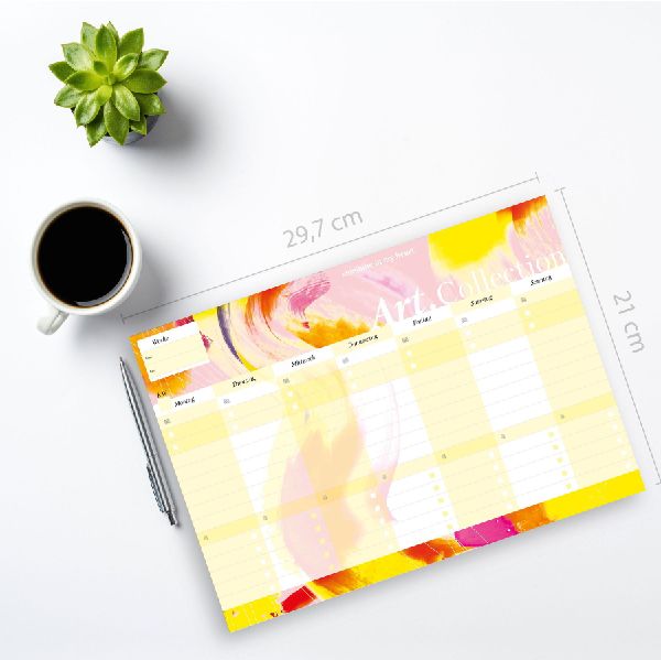 Notizblock-Set mit Kalender ohne Datum für den Schreibtisch. Immerwährender Terminplaner mit 50 Blatt zum Abreißen. Wochenplaner undatiert im Querformat fürs Büro oder zu Hause. Aus der Art.Collection von Stay Inspired