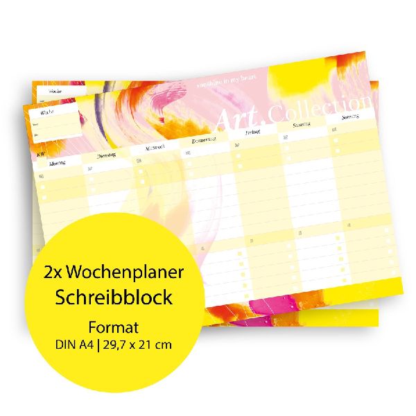 Notizblock-Set mit Kalender ohne Datum für den Schreibtisch. Immerwährender Terminplaner mit 50 Blatt zum Abreißen. Wochenplaner undatiert im Querformat fürs Büro oder zu Hause. Aus der Art.Collection von Stay Inspired