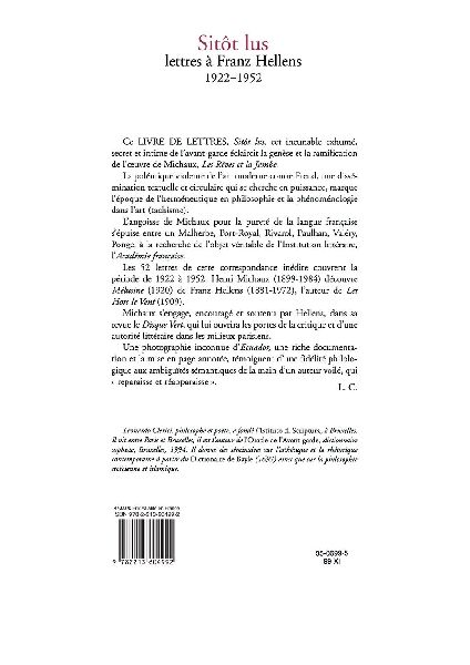 Sitôt lus Lettres à Franz Hellens 1922-1952