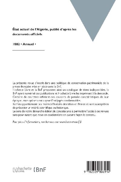 État Actuel de l'Algérie, Publié d'Après Les Documents Officiels