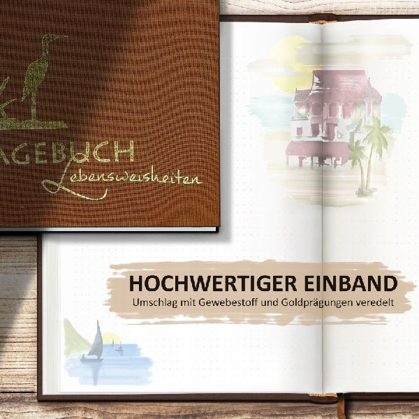 Tagebuch illustriert mit Aquarellmalerei und schönen Sprüchen zum Nachdenken