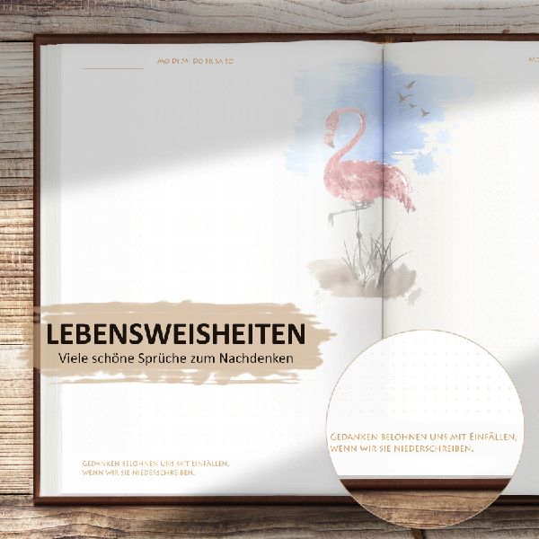 Tagebuch illustriert mit Aquarellmalerei und schönen Sprüchen zum Nachdenken