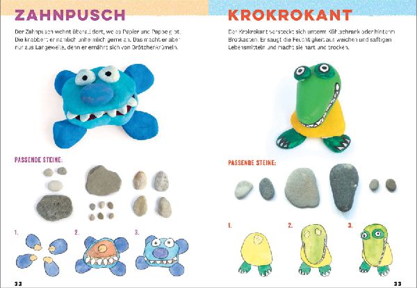 Lustige Stein-Monster für kleine Künstler. Basteln mit Steinen aus der Natur. Ab 5 Jahren