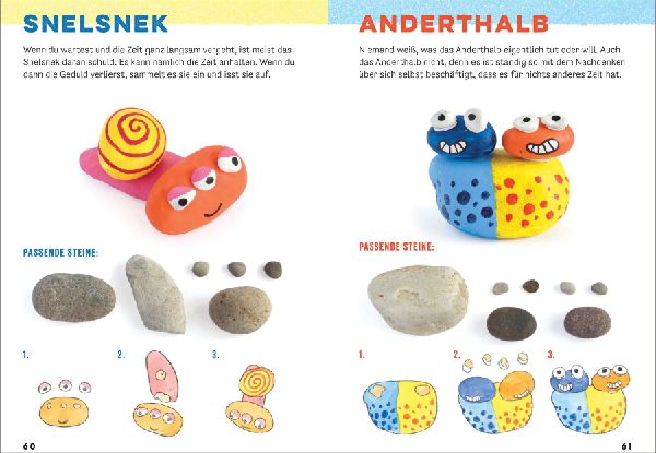 Lustige Stein-Monster für kleine Künstler. Basteln mit Steinen aus der Natur. Ab 5 Jahren