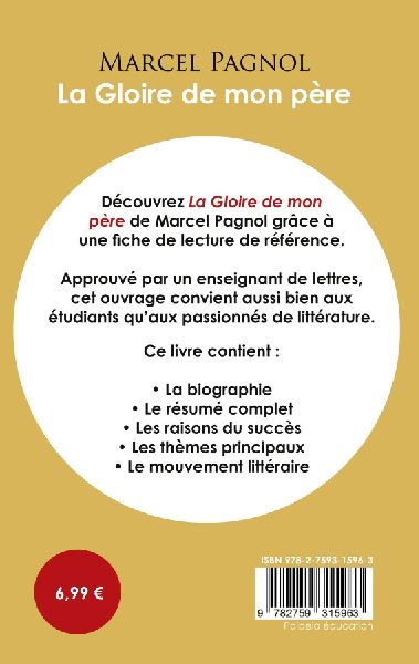 Fiche de lecture La Gloire de mon père de Marcel Pagnol (Étude intégrale)