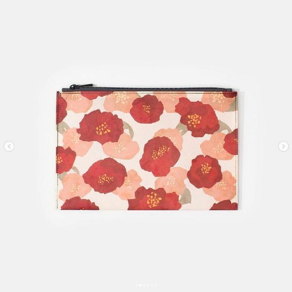 Hanji-Papiertasche Federmäppchen Kosmetiktasche - Rot/Kamelie - aus traditionellem Hanji-Papier