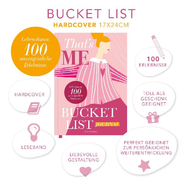 That's Me Bucket List | Das ultimative Bucket List Buch für ein erfülltes Leben | Das Ausfüllbuch für 100 unvergessliche Erlebnisse und Momente | 100 Dinge, die man im Leben getan haben muss