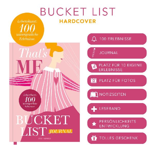 That's Me Bucket List | Das ultimative Bucket List Buch für ein erfülltes Leben | Das Ausfüllbuch für 100 unvergessliche Erlebnisse und Momente | 100 Dinge, die man im Leben getan haben muss