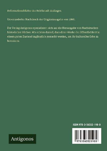 Reformationsblätter der Reichstadt Esslingen