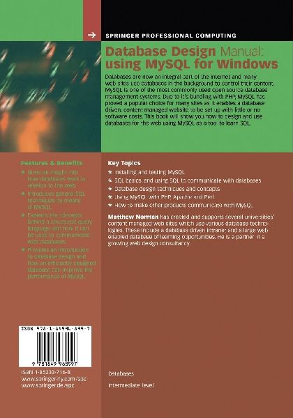 Database Design Manual: using MySQL for Windows