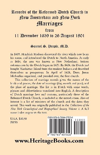 Records of the Reformed Dutch Church in New Amsterdam and New York, Marriages from 11 December 1639 to 26 August 1801
