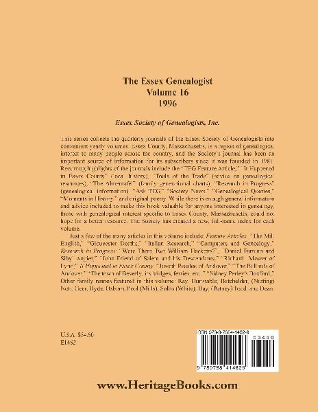The Essex Genealogist, Volume 16, 1996
