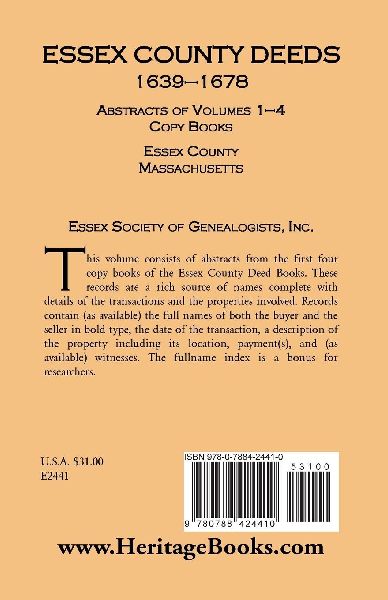 Essex County Deeds, 1639-1678, Abstracts of Volumes 1-4, Copy Books, Essex County, Massachusetts