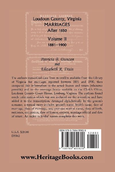 Loudoun County, Virginia Marriages After 1850