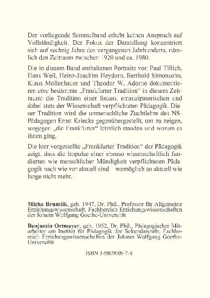 Erziehungswissenschaft und Pädagogik in Frankfurt  - eine Geschichte in Portraits