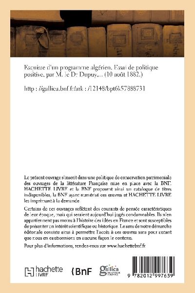 Esquisse d'un programme algérien. Essai de politique positive (10 août 1882.)