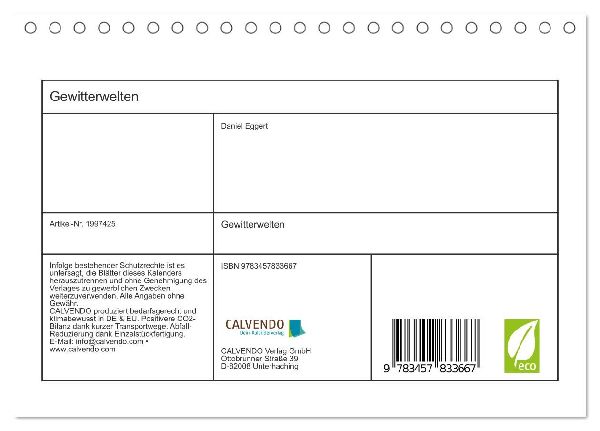 Gewitterwelten (Tischkalender 2026 DIN A5 quer), CALVENDO Monatskalender