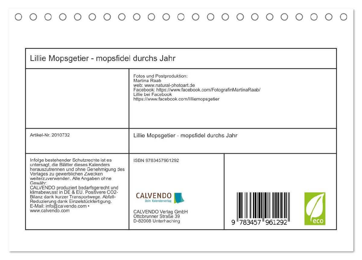 Lillie Mopsgetier - mopsfidel durchs Jahr (Tischkalender 2026 DIN A5 quer), CALVENDO Monatskalender