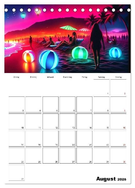Neonlicht Familienplaner (Tischkalender 2026 DIN A5 hoch), CALVENDO Monatskalender