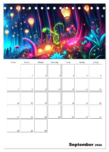 Neonlicht Familienplaner (Tischkalender 2026 DIN A5 hoch), CALVENDO Monatskalender