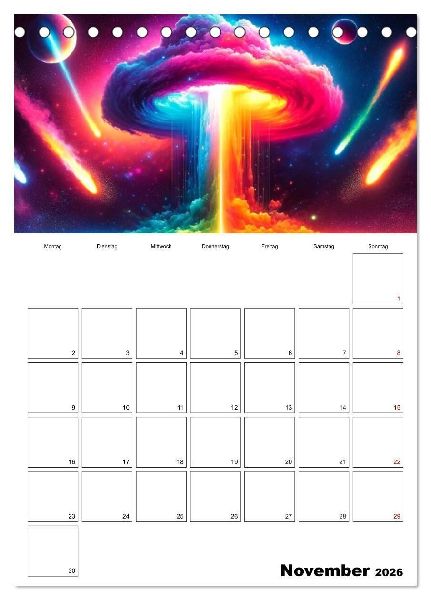 Neonlicht Familienplaner (Tischkalender 2026 DIN A5 hoch), CALVENDO Monatskalender