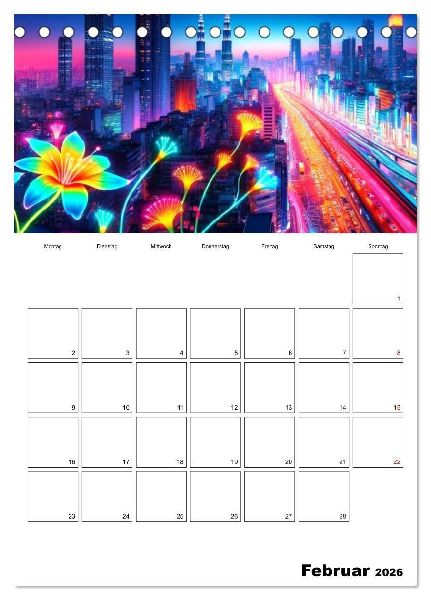 Neonlicht Familienplaner (Tischkalender 2026 DIN A5 hoch), CALVENDO Monatskalender