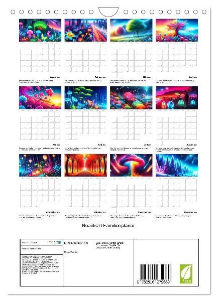 Neonlicht Familienplaner (Wandkalender 2026 DIN A4 hoch), CALVENDO Monatskalender