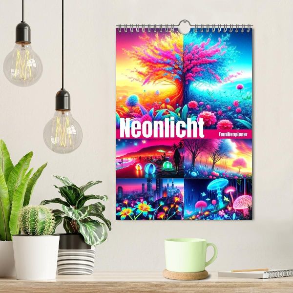 Neonlicht Familienplaner (Wandkalender 2026 DIN A4 hoch), CALVENDO Monatskalender