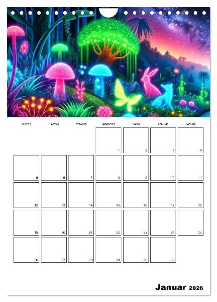 Neonlicht Familienplaner (Wandkalender 2026 DIN A4 hoch), CALVENDO Monatskalender
