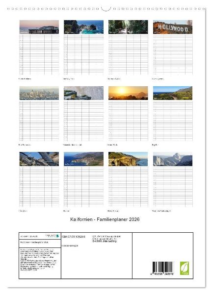 Kalifornien - Familienplaner 2026 (hochwertiger Premium Wandkalender 2026 DIN A2 hoch), Kunstdruck in Hochglanz